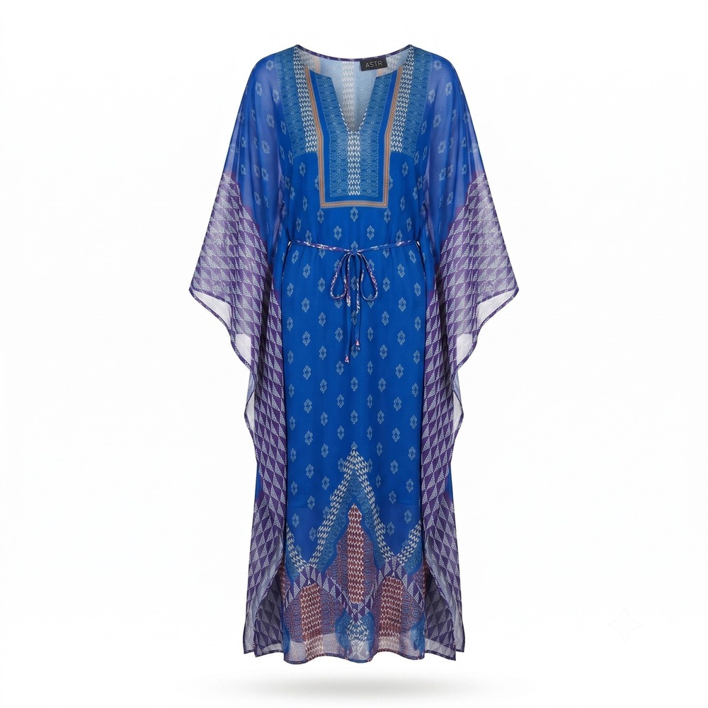 ASTR the Label Kaftan Maxi Dress One Size Blue Geometric Medallion‎ Boho Coverup